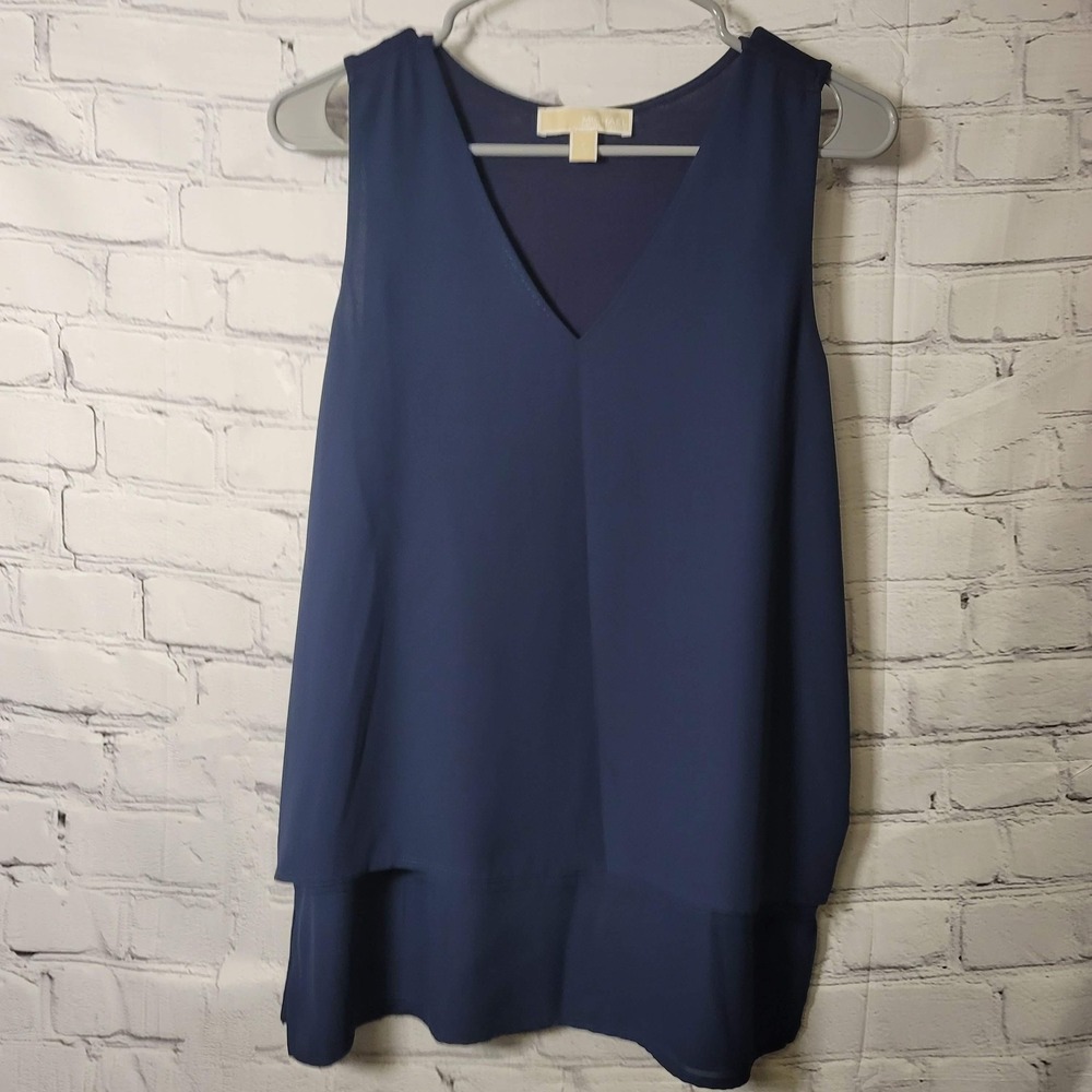 MICHAEL Michael‎ Kors Tank Top Womens Small Blue V Neck Layered Hem Tunic Blouse